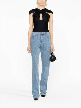 NEW MUGLER pre-loved spiral panel detail denim pants in light blue